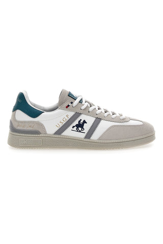 Weiße und beige Sneakers mit grünen Details U.S.G.POLO WOODY LTX
