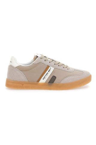 Beige Sneakers mit Schnürsenkeln Baumwollgürtel Leopard