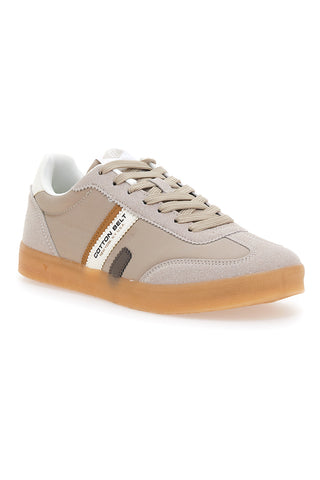 Beige Sneakers mit Schnürsenkeln Baumwollgürtel Leopard