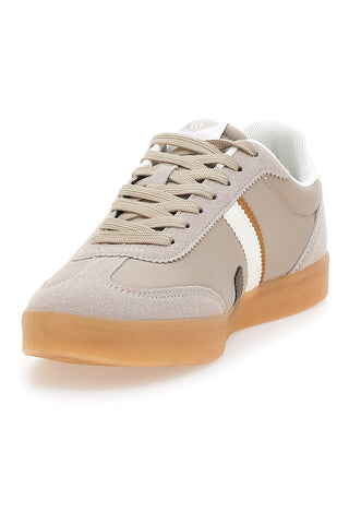 Beige Sneakers mit Schnürsenkeln Baumwollgürtel Leopard