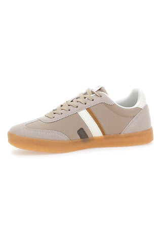 Beige Sneakers mit Schnürsenkeln Baumwollgürtel Leopard