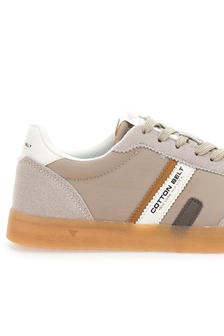 Beige Sneakers mit Schnürsenkeln Baumwollgürtel Leopard