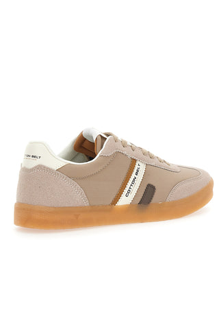 Beige Sneakers mit Schnürsenkeln Baumwollgürtel Leopard