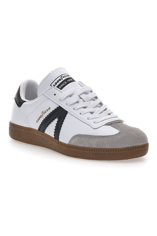 Weiße Sneakers mit schwarzen Bändern aus echtem Leder CANGURO GY51001