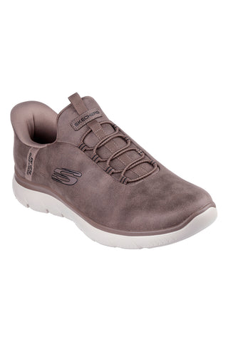 Taupefarbene Slip-On-Sneaker aus Kunstleder mit Memory Foam Skechers Summits Korlo