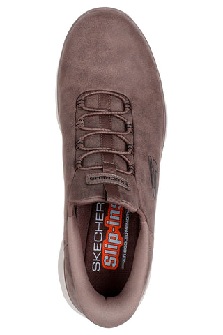 Taupefarbene Slip-On-Sneaker aus Kunstleder mit Memory Foam Skechers Summits Korlo