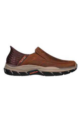 Mocassini slip-on marroni in pelle con suola Goodyear Skechers Respected Elgin