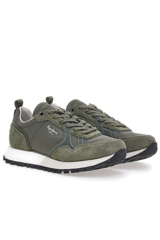 Pepe Jeans PMS400001 Grüne Sneakers mit Wildledereinsätzen