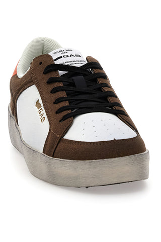 Sneakers marroni e bianche con dettagli arancioni in pelle Gas Nika2 Mix