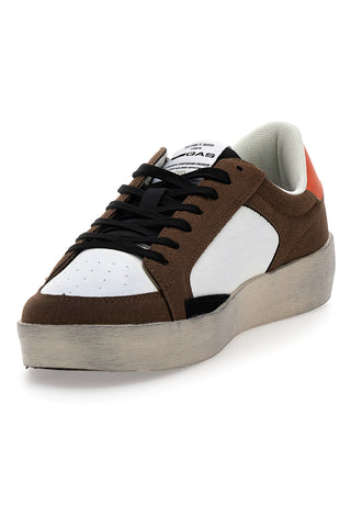 Sneakers marroni e bianche con dettagli arancioni in pelle Gas Nika2 Mix