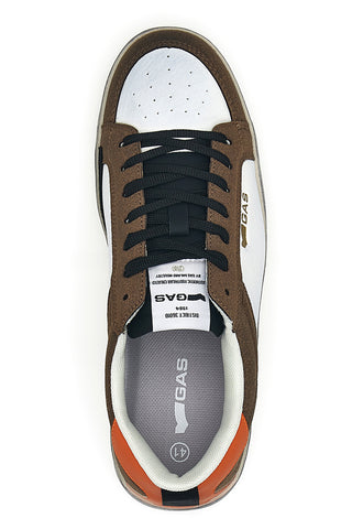 Sneakers marroni e bianche con dettagli arancioni in pelle Gas Nika2 Mix