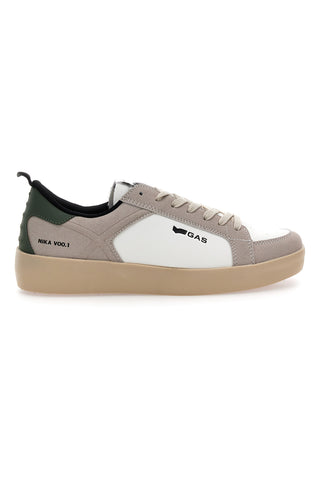 Sneakers beige e bianche con dettagli verdi in pelle Gas Nika V00.1