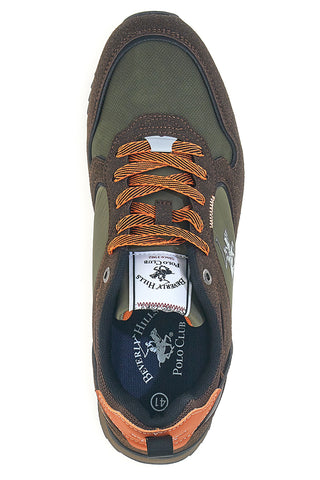 Grüne Sneakers mit braunen Einsätzen und orangefarbenen Details Beverly Hills Polo BHM523200