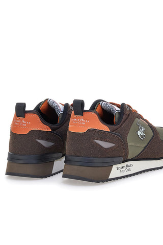 Grüne Sneakers mit braunen Einsätzen und orangefarbenen Details Beverly Hills Polo BHM523200