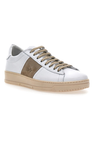 Sneakers bianche in vera pelle con inserti beige PTR 3000