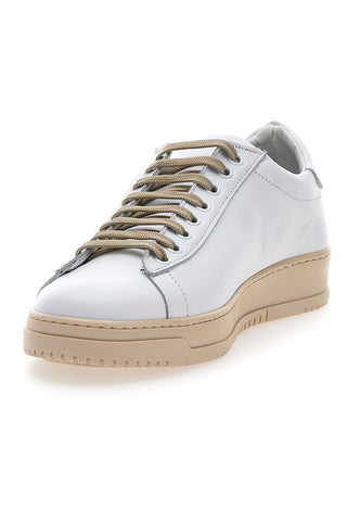 Sneakers bianche in vera pelle con inserti beige PTR 3000