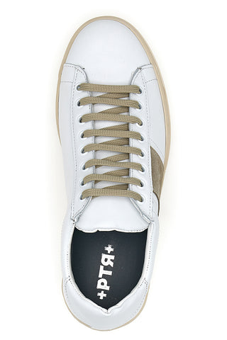Sneakers bianche in vera pelle con inserti beige PTR 3000