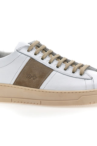 Sneakers bianche in vera pelle con inserti beige PTR 3000