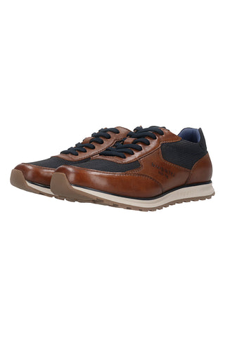 Sneakers marroni e blu in pelle con lacci Bugatti 335A021P41696341