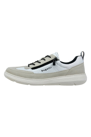 Sneakers da uomo beige e bianche con cerniera laterale Bugatti 335AFU0955691421
