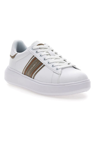 Weiße Sneakers mit goldenen Seitenstreifen Baumwollgürtel BRIGHTON 2.0 LTH