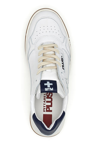 Sneaker bianca in vera pelle con dettagli blu Pittarello Plus S10