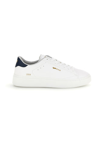 Weiße Sneaker mit blauer Ferse und goldenem Gas Leonard-Logo GAM624507