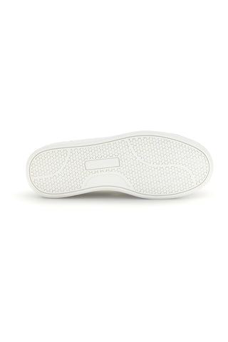 Weiße Sneaker mit blauer Ferse und goldenem Gas Leonard-Logo GAM624507