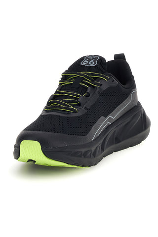 Schwarze Sneaker mit Lochmuster und neongelben Details Route 66 RO51038D