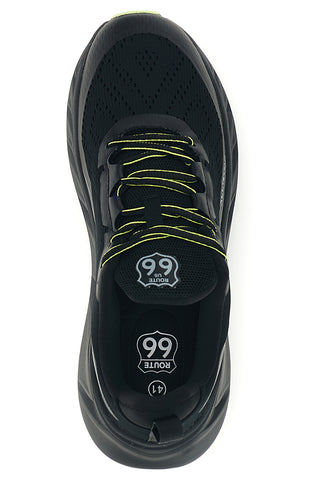 Schwarze Sneaker mit Lochmuster und neongelben Details Route 66 RO51038D