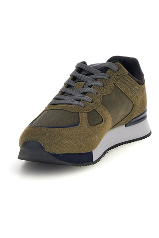 Militärgrüne Sneaker mit seitlichem Logo und blauen Einsätzen – Us Grand Polo GPM12175M7543