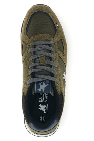 Militärgrüne Sneaker mit seitlichem Logo und blauen Einsätzen – Us Grand Polo GPM12175M7543