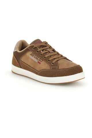 Braune Sneaker mit kontrastfarbenen Einsätzen und aufgedrucktem Carrera-Logo CAM23309L6365