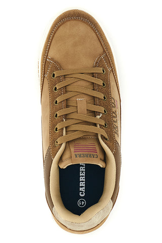 Braune Sneaker mit kontrastfarbenen Einsätzen und aufgedrucktem Carrera-Logo CAM23309L6365