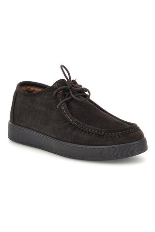 Braune, flache Schnürschuhe aus Leder mit Mokassin-Naht 2 Ptr 550