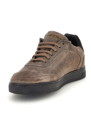 Taupefarbene Sneaker aus echtem Leder, hergestellt in Italien, Modell Ptr 3300