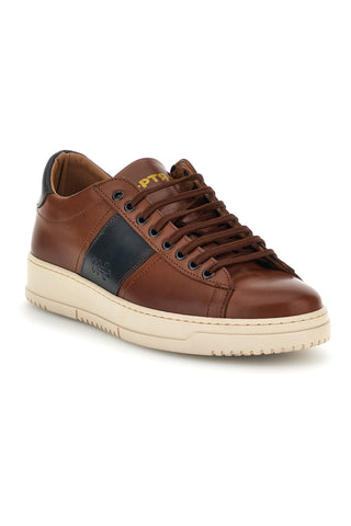 Braune Sneaker aus echtem Leder, hergestellt in Italien: Ptr 3000
