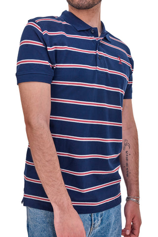 US Golf Club Blau gestreiftes Halbarm-Poloshirt 1351