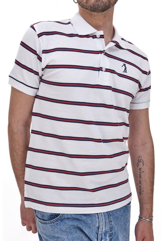 Weißes Poloshirt mit halben Ärmeln und roten Streifen US Golf Club 1350