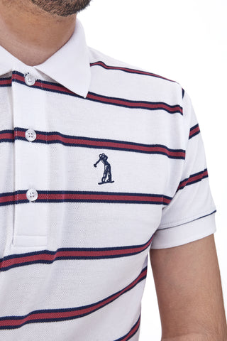 Weißes Poloshirt mit halben Ärmeln und roten Streifen US Golf Club 1350