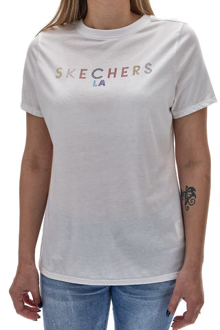 T-Shirt Bianca Con Strass Arcobaleno Skechers TS40