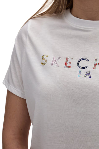 Weißes T-Shirt mit Regenbogen-Strasssteinen Skechers TS40