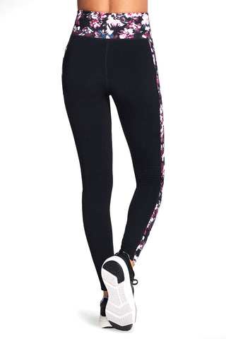 Skechers Misty Floral High-Waisted schwarze Sport-Leggings-Hose in voller Länge