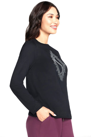 Maglia nera a maniche lunghe nera con logo frontale Skechers Rhinestone Burst