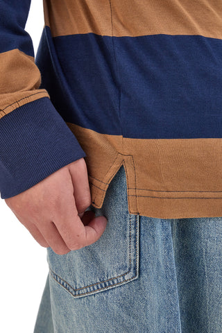 Braun-blau gestreiftes Langarmhemd mit weißem Kragen US GOLF CLUB 1292