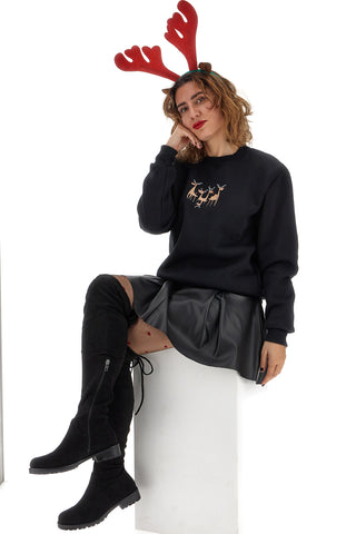 Felpa Di Natale Girocollo Nera con Renne BOARDMAN 24403