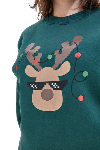Grünes Sweatshirt mit Rundhalsausschnitt und weihnachtlichem Rentier BOARDMAN 24404