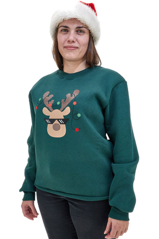 Grünes Sweatshirt mit Rundhalsausschnitt und weihnachtlichem Rentier BOARDMAN 24404