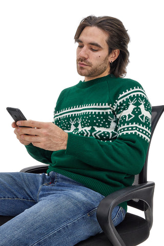 Maglione Verde Girocollo con Fantasia Natalizia Bianca BAORDMAN X24100