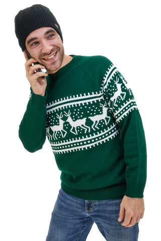 Grüner Rundhals-Pullover mit weißem Weihnachtsmuster BAORDMAN X24100